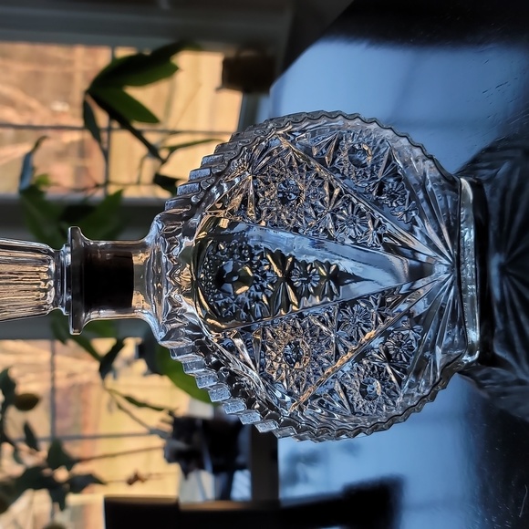 Vintage Depression Glass Embossed Liquor Decanter with Glass Corked Top - Picture 3 of 5